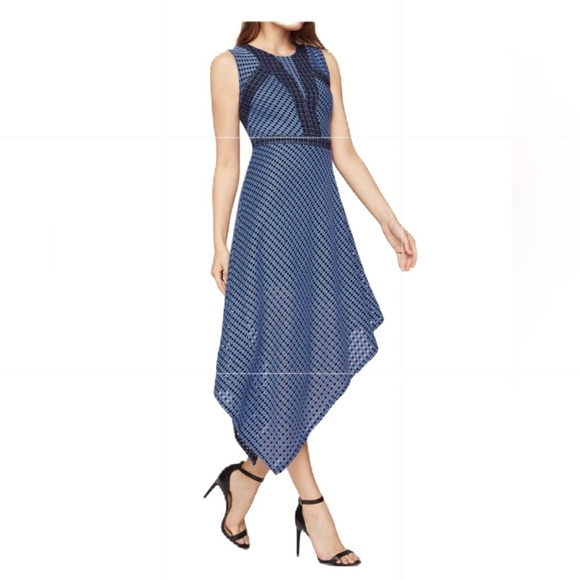 BCBGMaxAzria Dresses & Skirts - BCBG Max Azria Tracie Assymetrical Dress Blue Black Large Midi Sleeveless